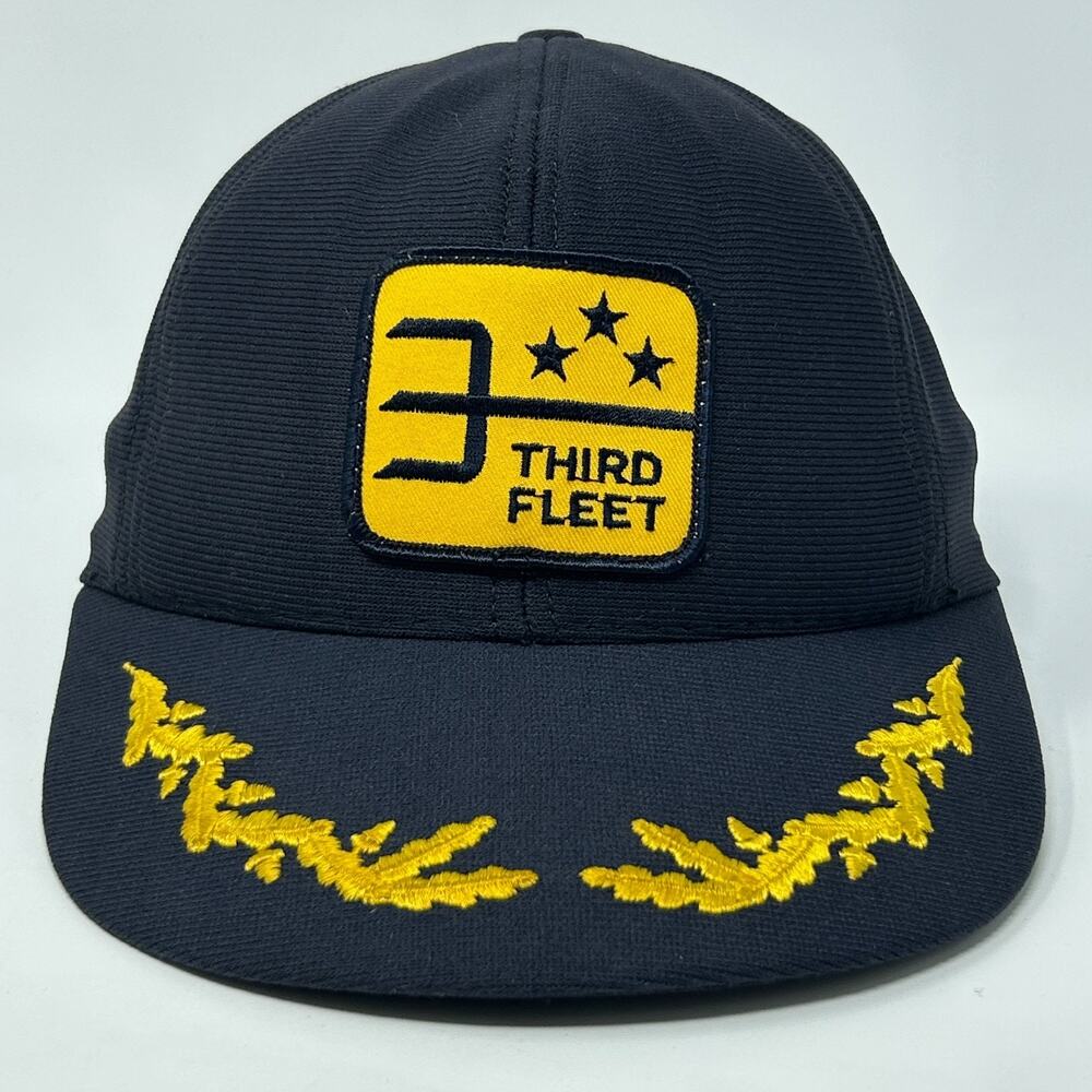 Vintage 80s Commander US Third Fleet Hat Baseball Cap USN Navy USA Snapback Blue